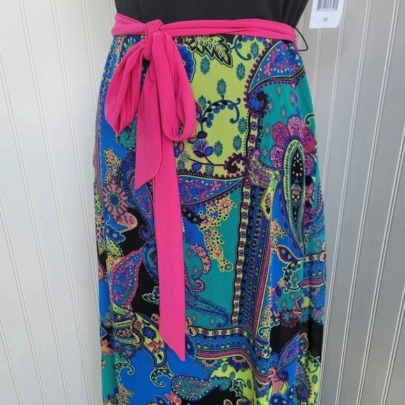 NWT RN Studio Ronni Nicole Black Multi Slevelesa Tie Design Long Maxi Dress 12 - Picture 5 of 10